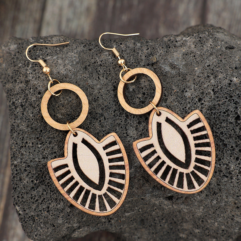 Wholesale  Retro Cut Out Geometric ing Cut Out Circle Wooden Women' s Simple Earrings