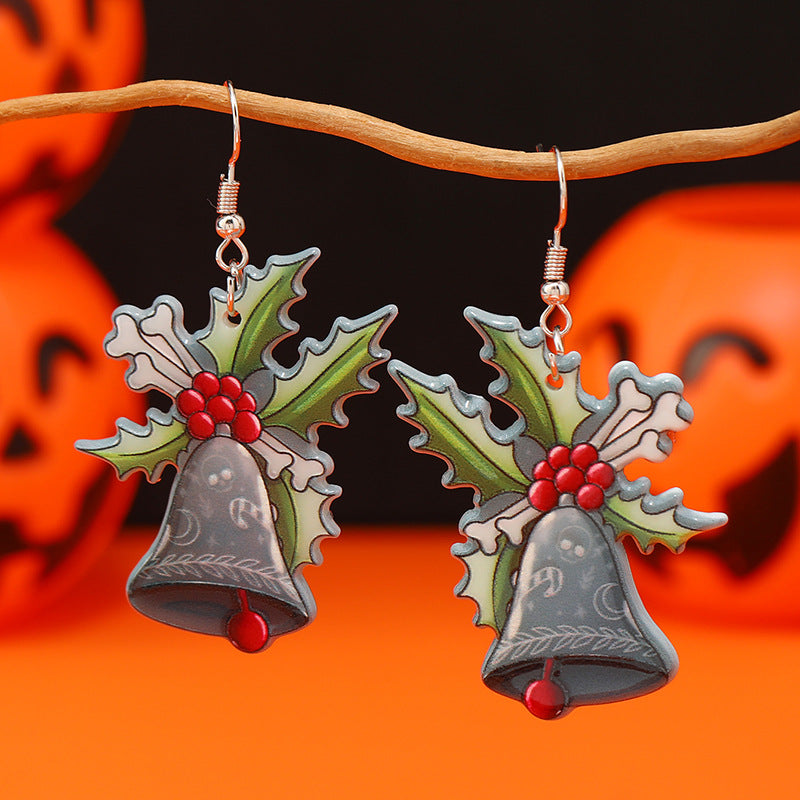 Wholesale Halloween Christmas Bell Little Dinosaur Cane Monster Double-sided Earrings ACC-ES-Haoc004