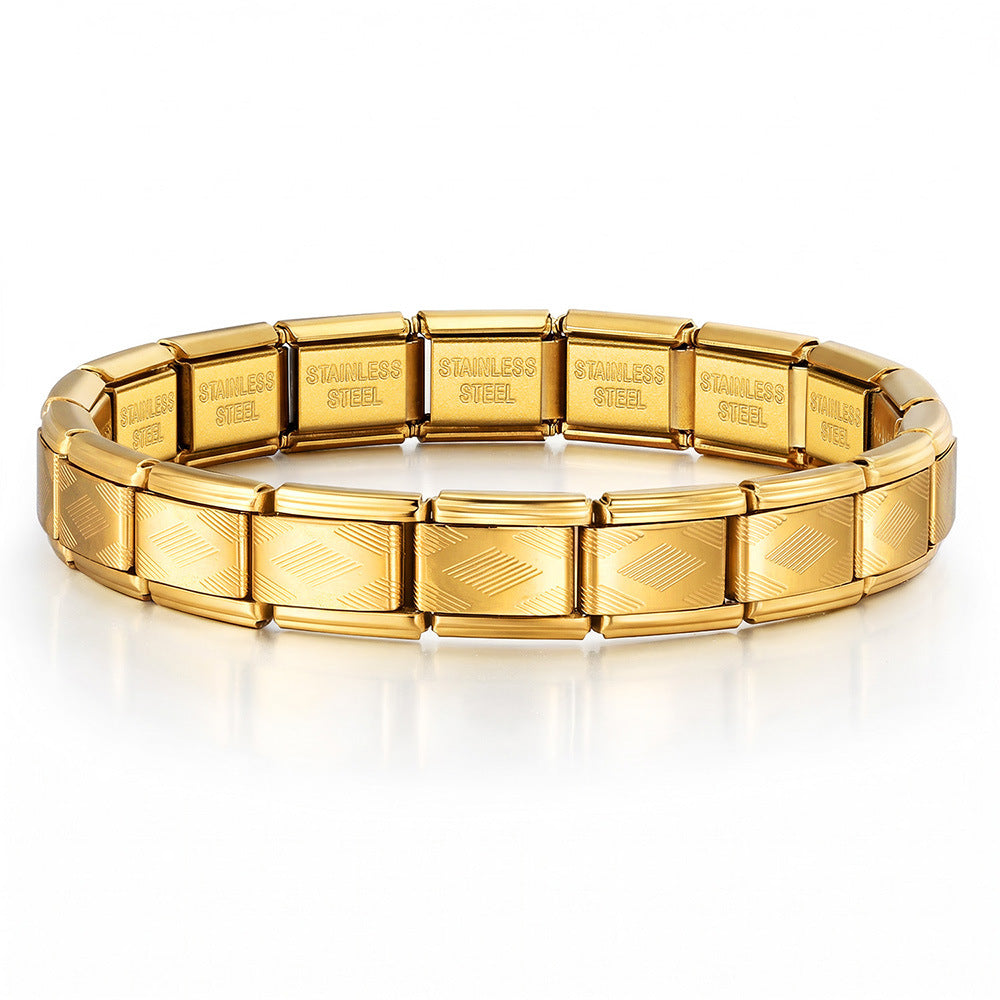 Wholesale Trendy Stainless Steel Modular Bracelet In Gold Silver Diamond Pattern DIY Watchband Chain For Everyday Wear