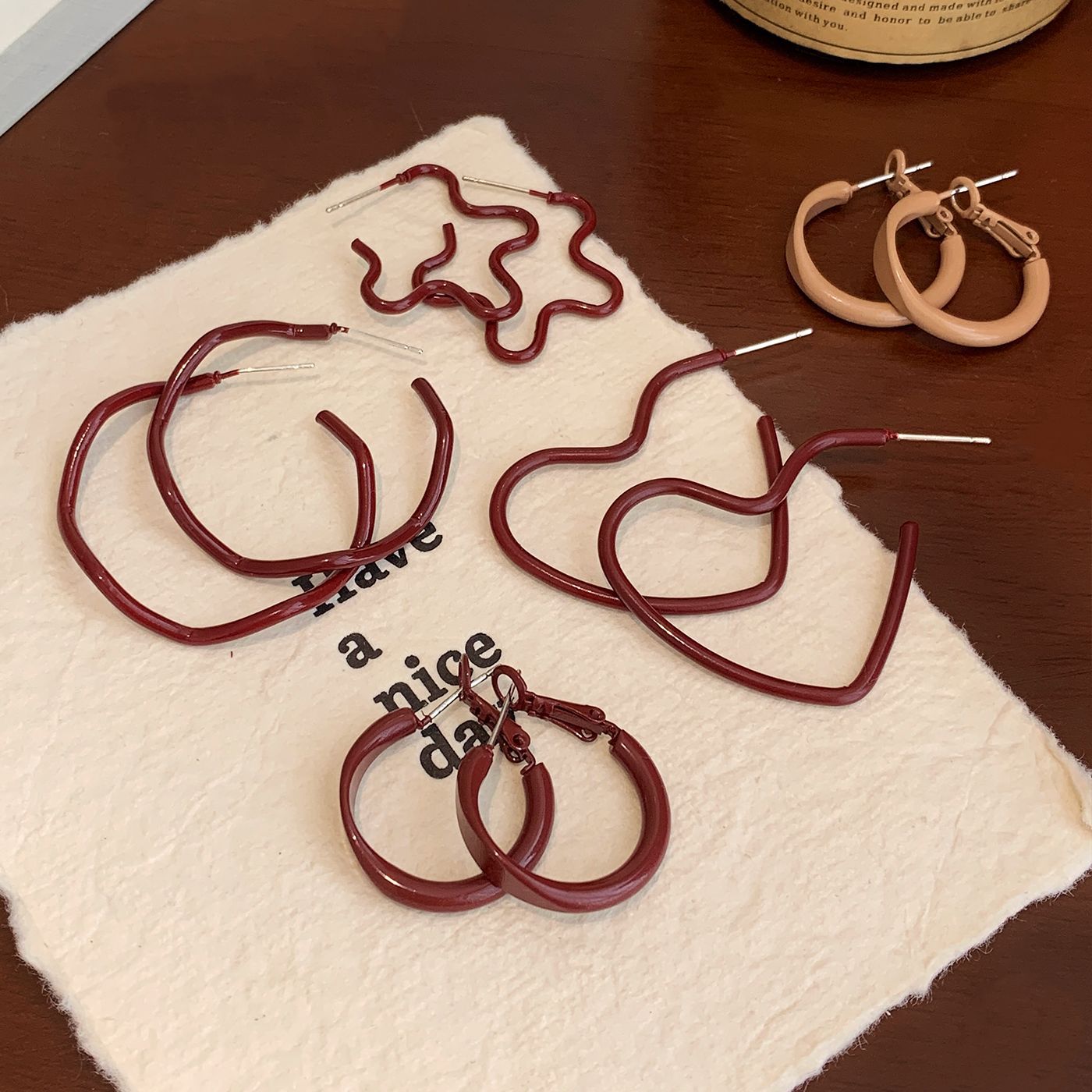 Wholesale retro encora red heart circle large earrings female silver needle