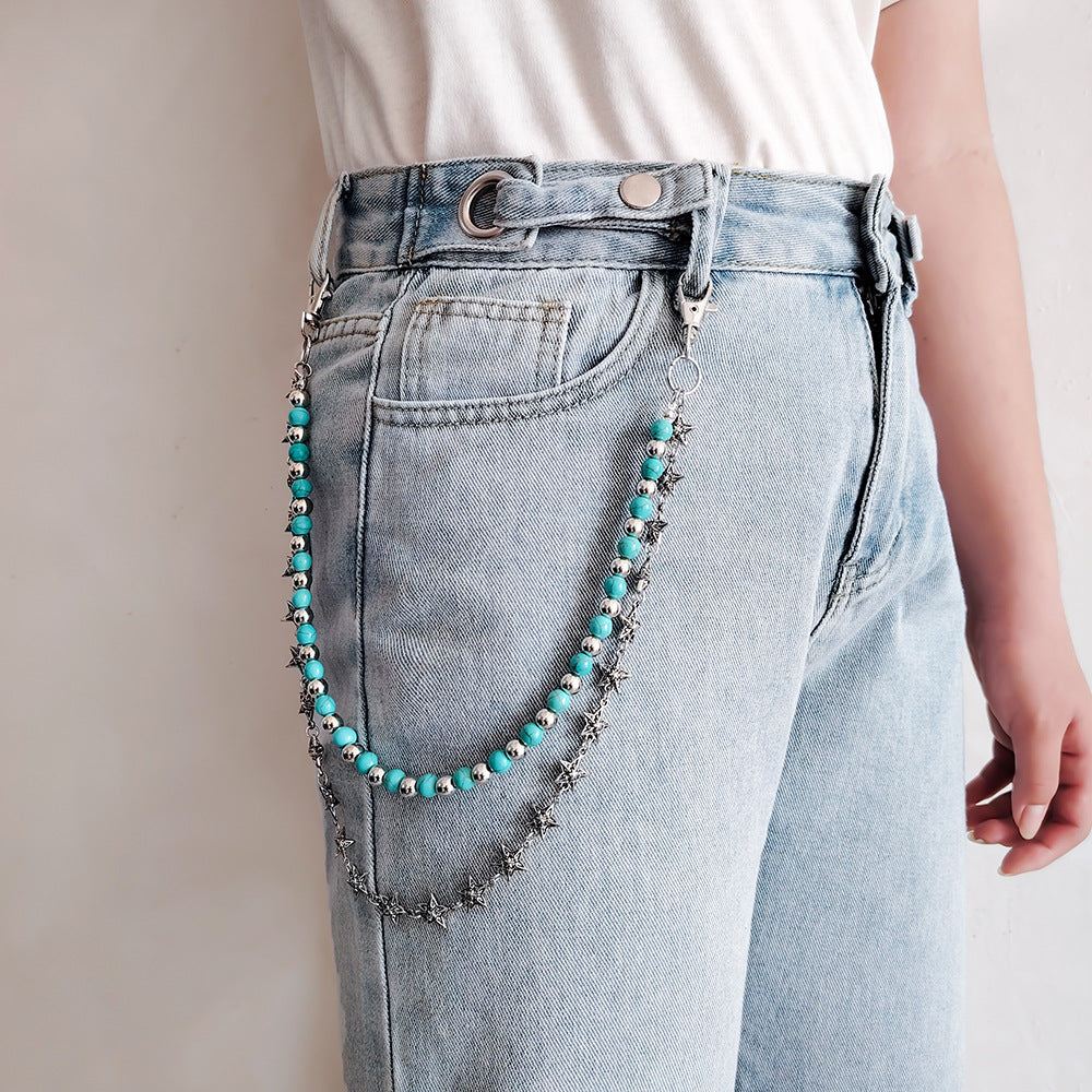Wholesale Metal turquoise beaded five-pointed star waist chain