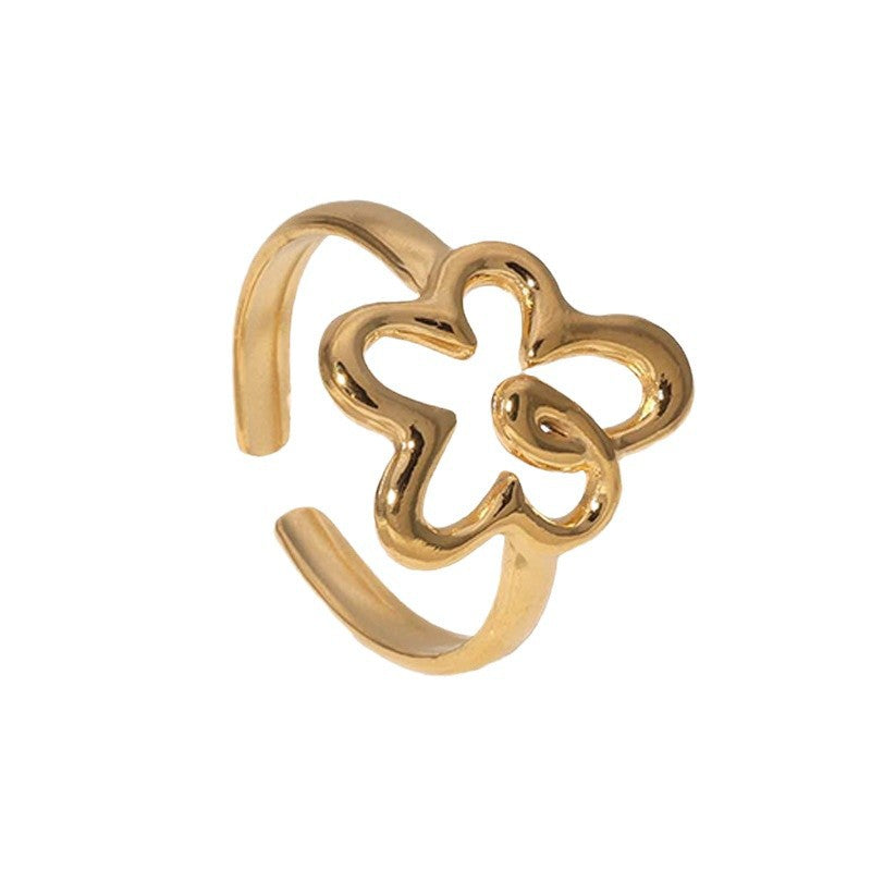 Wholesale Trendy Stainless Steel Flower Open Ring Minimalist Chic Jewelry Accessory For Women Boutique Resale