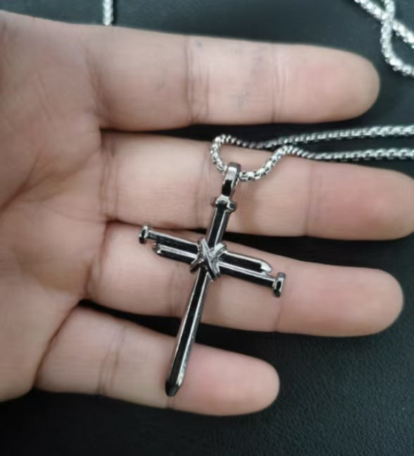 Wholesale Punk Retro Cross Nail Pendant Titanium Steel Men S Necklace Jewelry Accessory Gift Boutique Resale