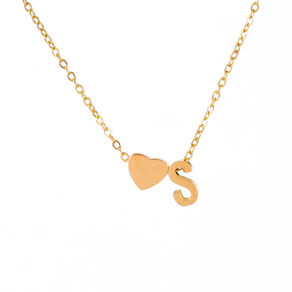 Wholesale light luxury love 18K gold stainless steel 26 letters necklace