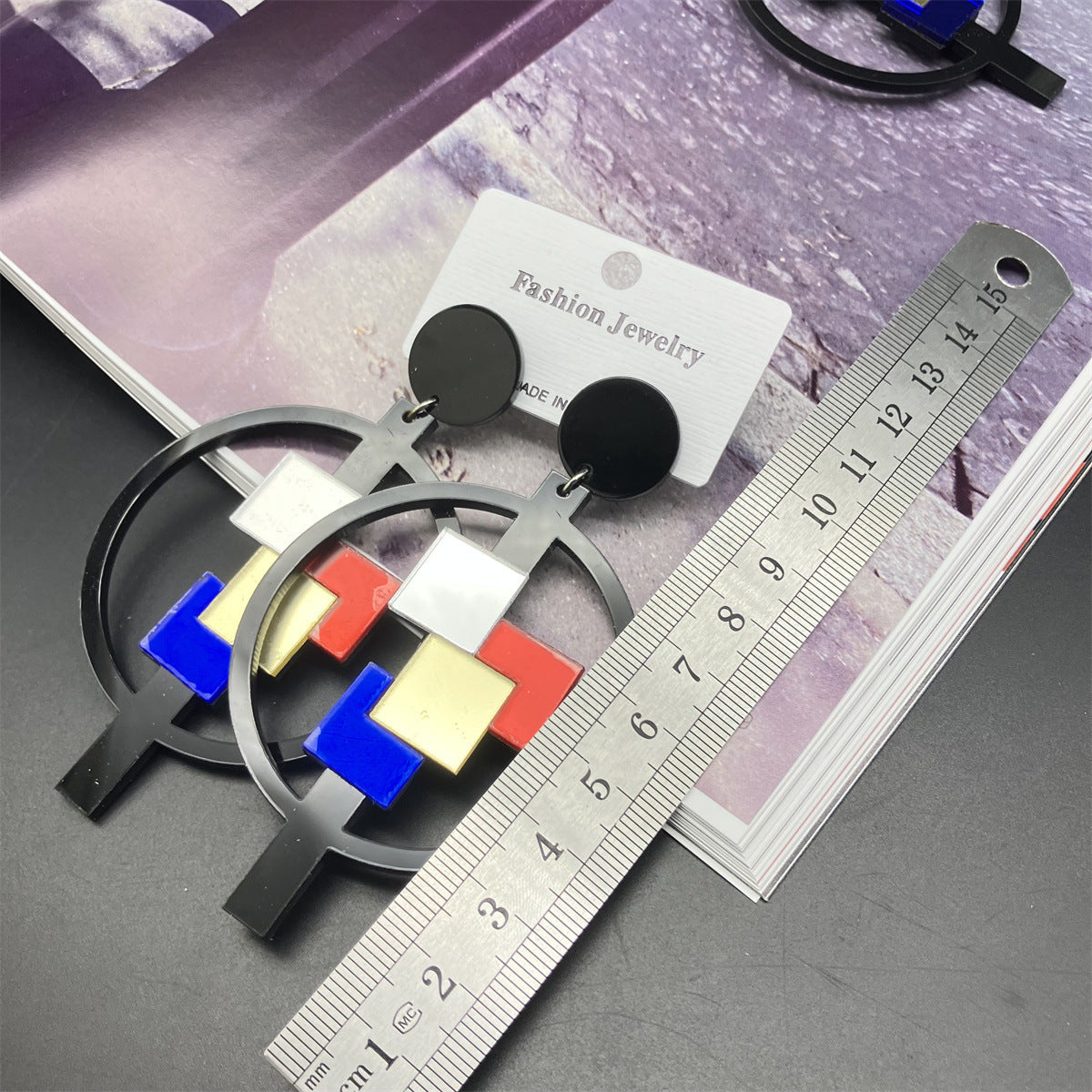 Wholesale Black Round Square Earrings Acrylic Earrings ACC-ES-FX069