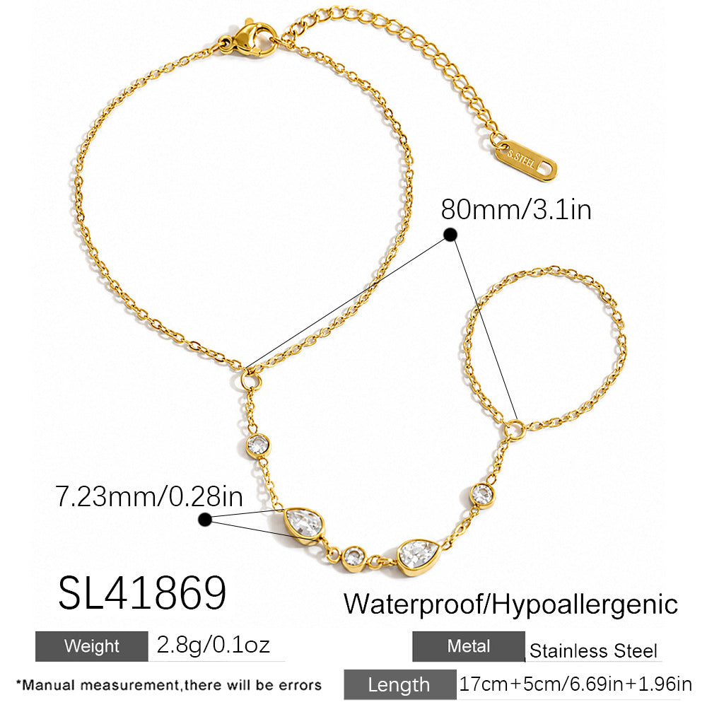 Wholesale Cross-Border Stainless Steel Bracelet,  European and American Fashion,  Light Luxury Style,  Heart-Shaped Zircon Inlay,  18K Gold Plated,  Waterproof and Color-Preserving Jewelry