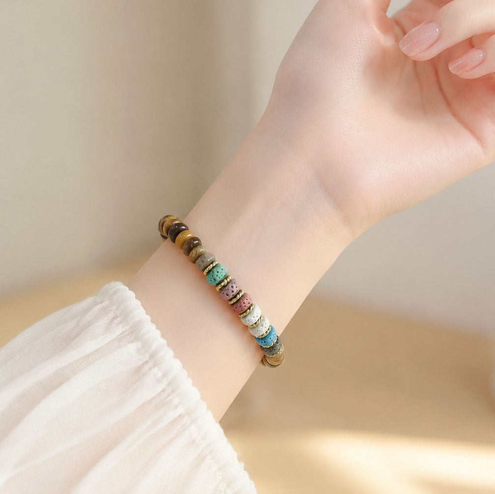 Wholesale Retro Simple Chic Bracelet with Black Volcanic Stone and Crystal Unisex Gift Jewelry Accessory