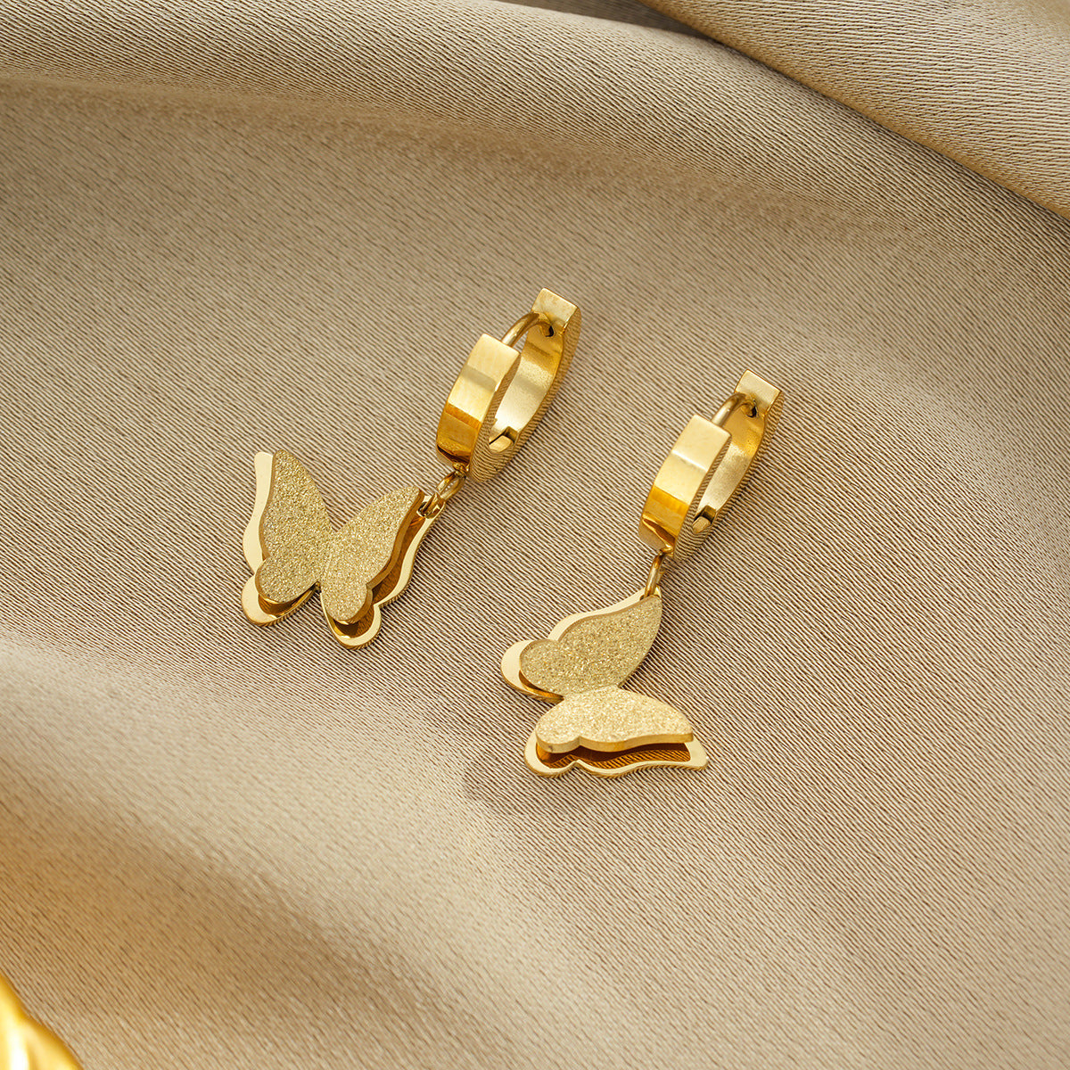 Wholesale Titanium Steel Frosted Butterfly Earrings Simple Korean Style Light Luxury Jewelry Accessory Gift