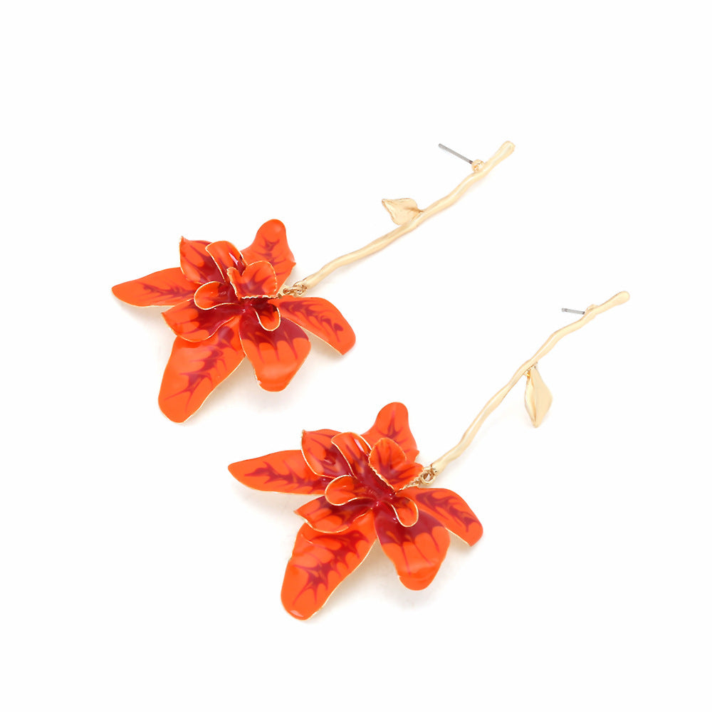 Wholesale Long Alloy Oil Drop Flower Pendant Earrings