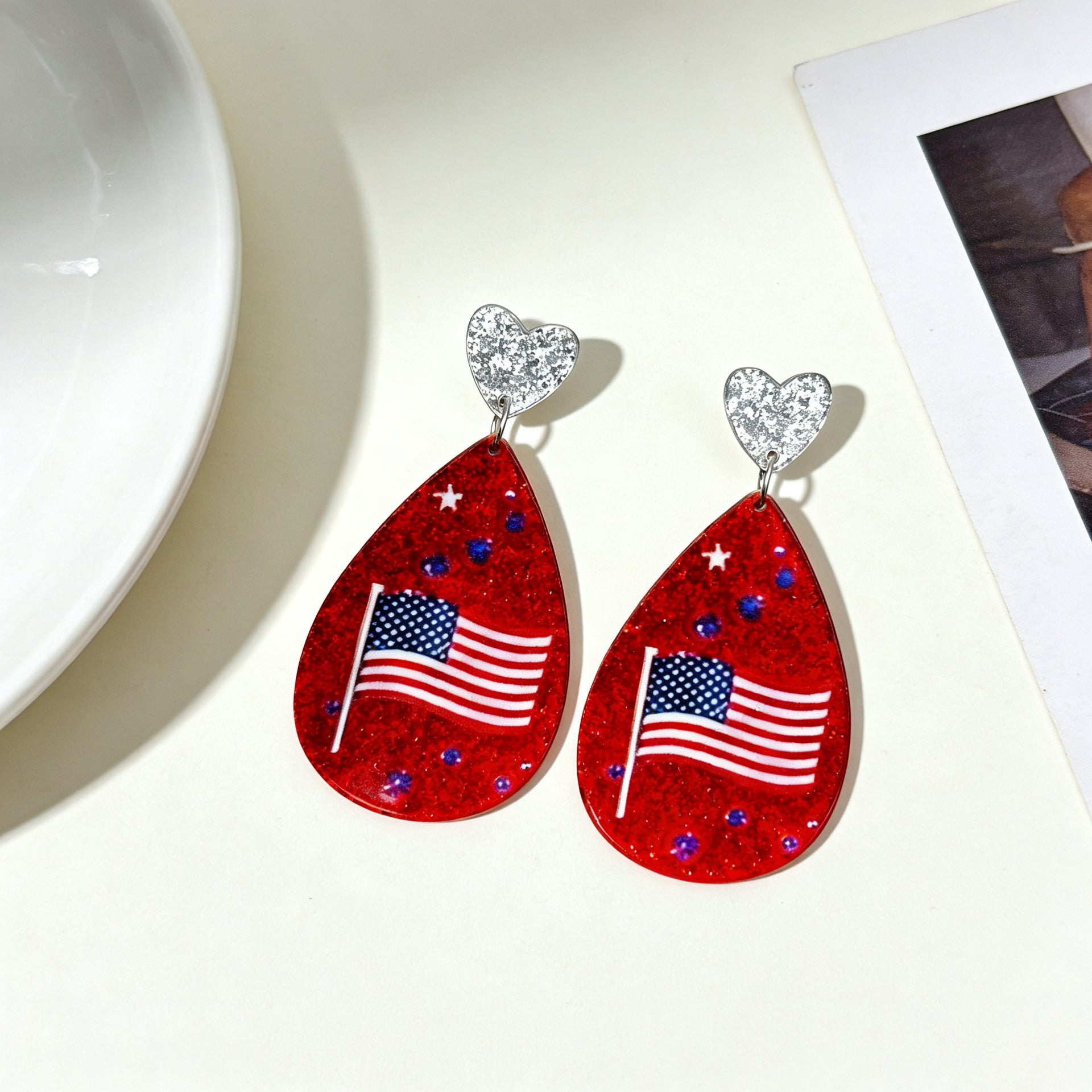 Wholesale Independence Day Flag-Colored Acrylic Earrings