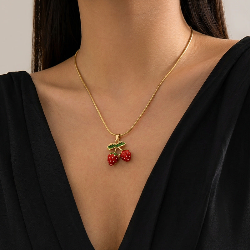 Wholesale Cherry and strawberry pendant necklace for women,  clavicle chain