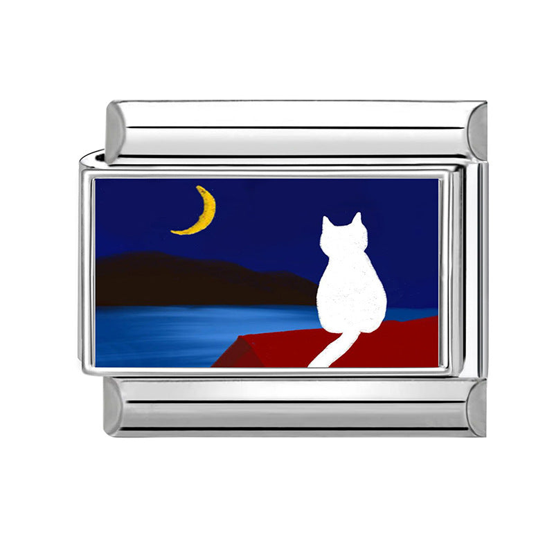 Wholesale Hearts and Love Italian Charms Blue series DIY square Single Section Creative Stainless Steel Composable Bracelet