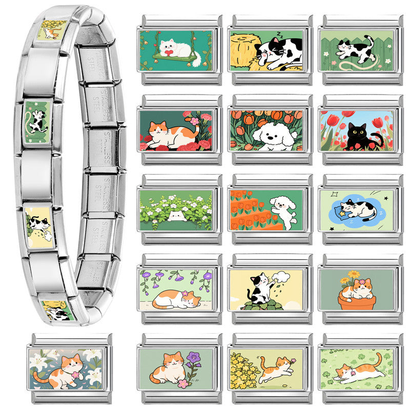 Wholesale  9mm Italian Charm Starter Bracelets DIY square Single Section Creative Stainless Steel Composable Bracelet