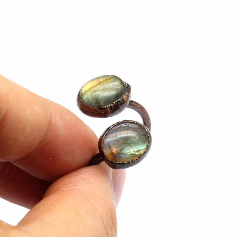 Wholesale Natural stone retro personalized lonely Crystal raw stone ring