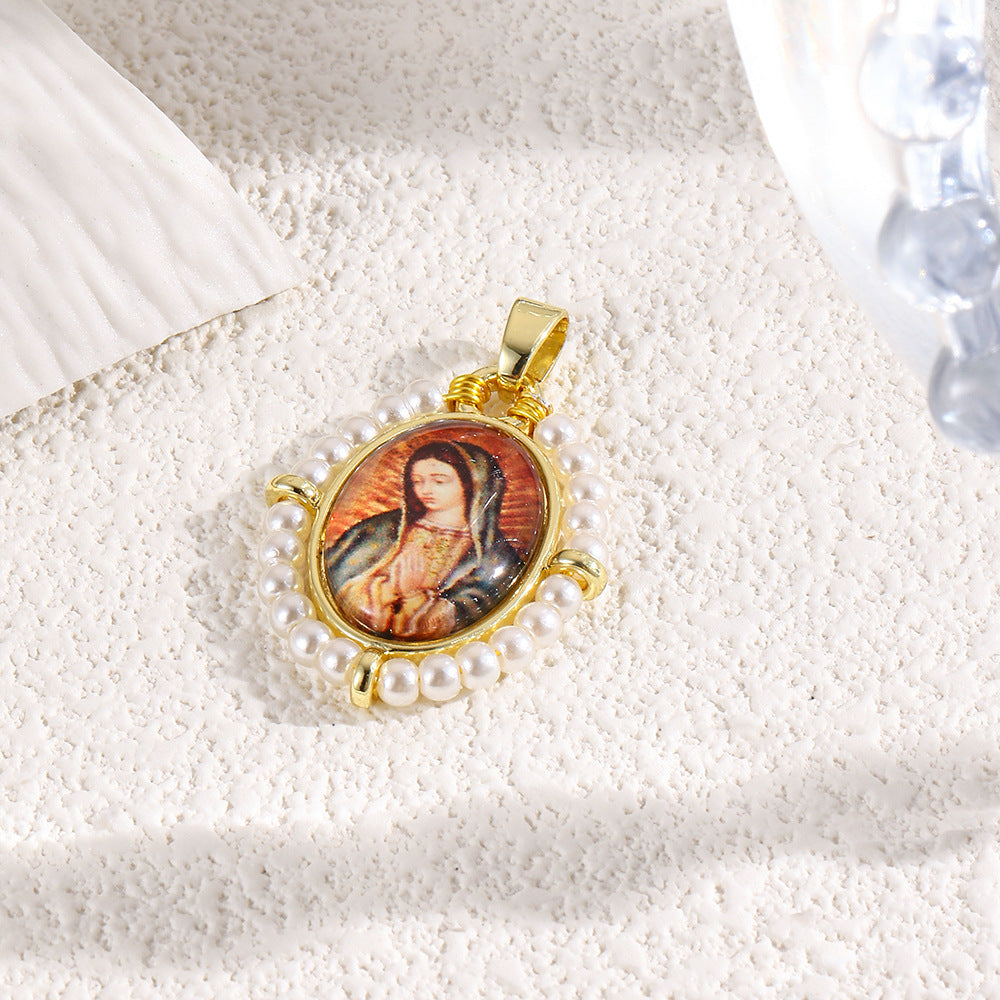 Wholesale Oval portrait of the Virgin Mary vintage copper plated 18k braided pendant