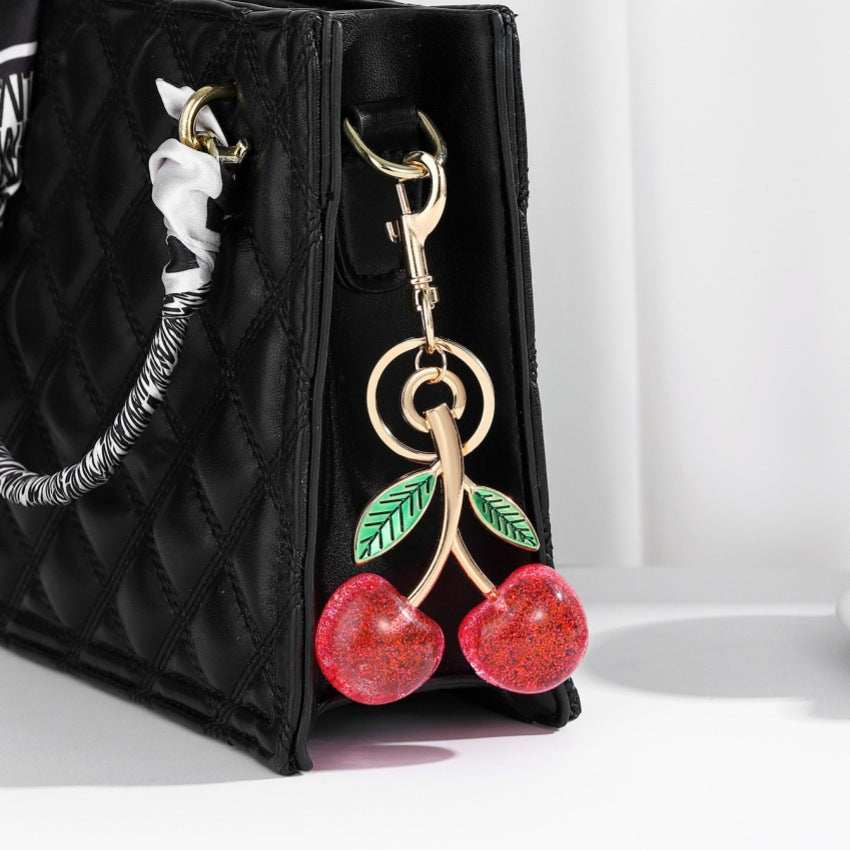 Wholesale Large Glitter Alloy Cherry Keychain