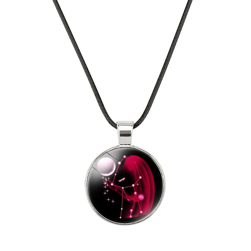 Wholesale  accessories classic twelve constellation Time gem round pendant necklace