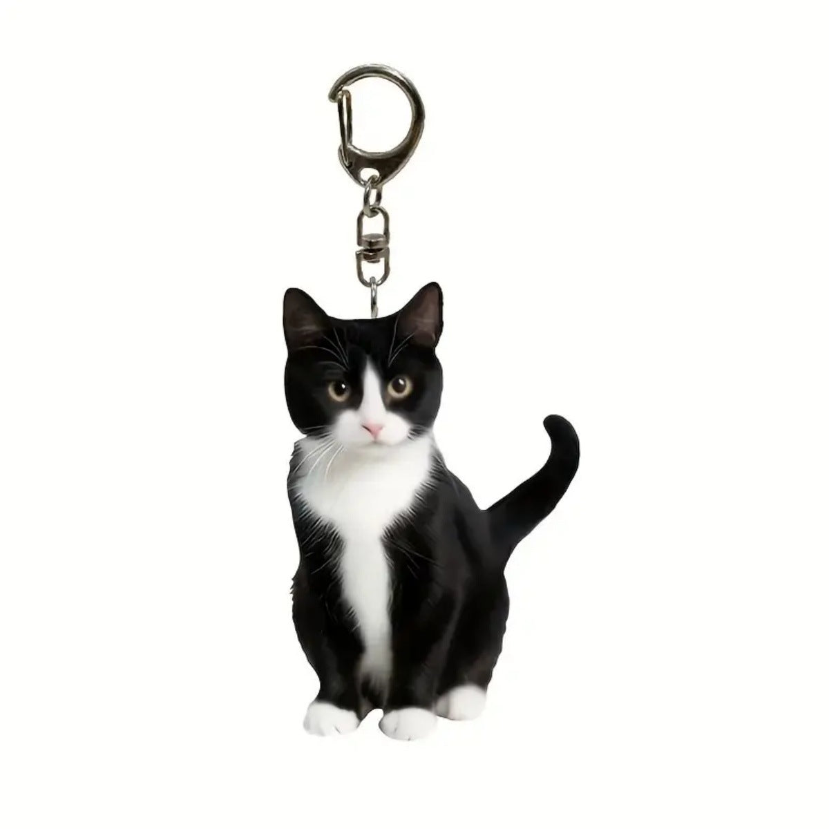 Wholesale Acrylic black and white tuxedo cat key chain double-sided design pet key ring ornament