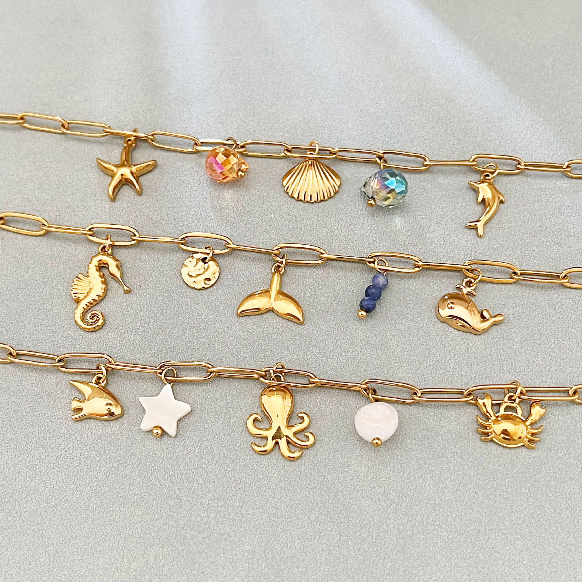 Wholesale elegant minimalist resort style  ocean series stainless steel bracelet