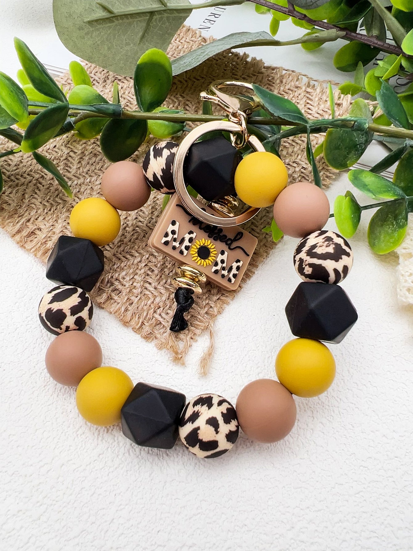 Wholesale Mother's Day Leopard Print Silicone Beaded Keychain ACC-KC-JiuYa005
