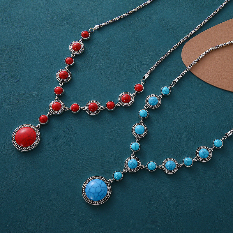 Wholesale Long Alloy Turquoise Bohemian Sweater Chain