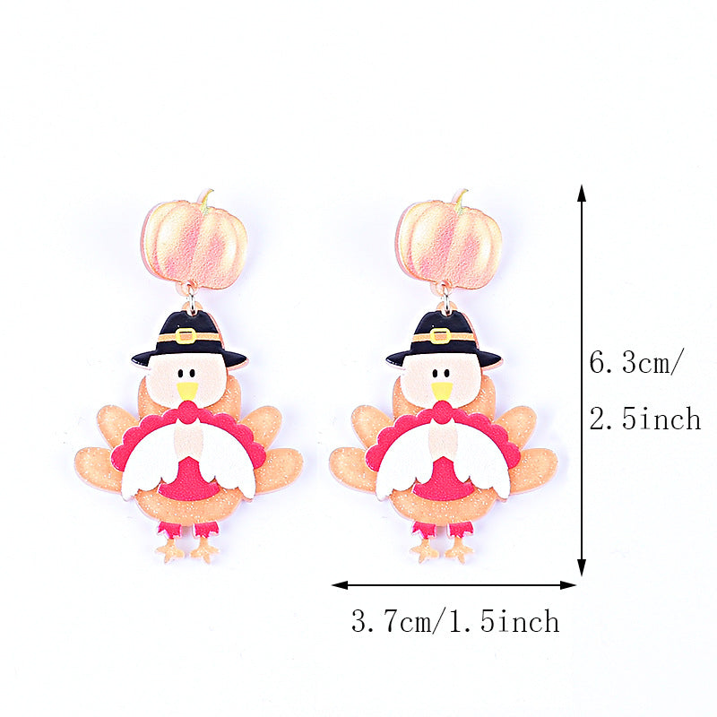 Wholesale  Thanksgiving Acrylic earrings Turkey pumpkin maple leaf earrings