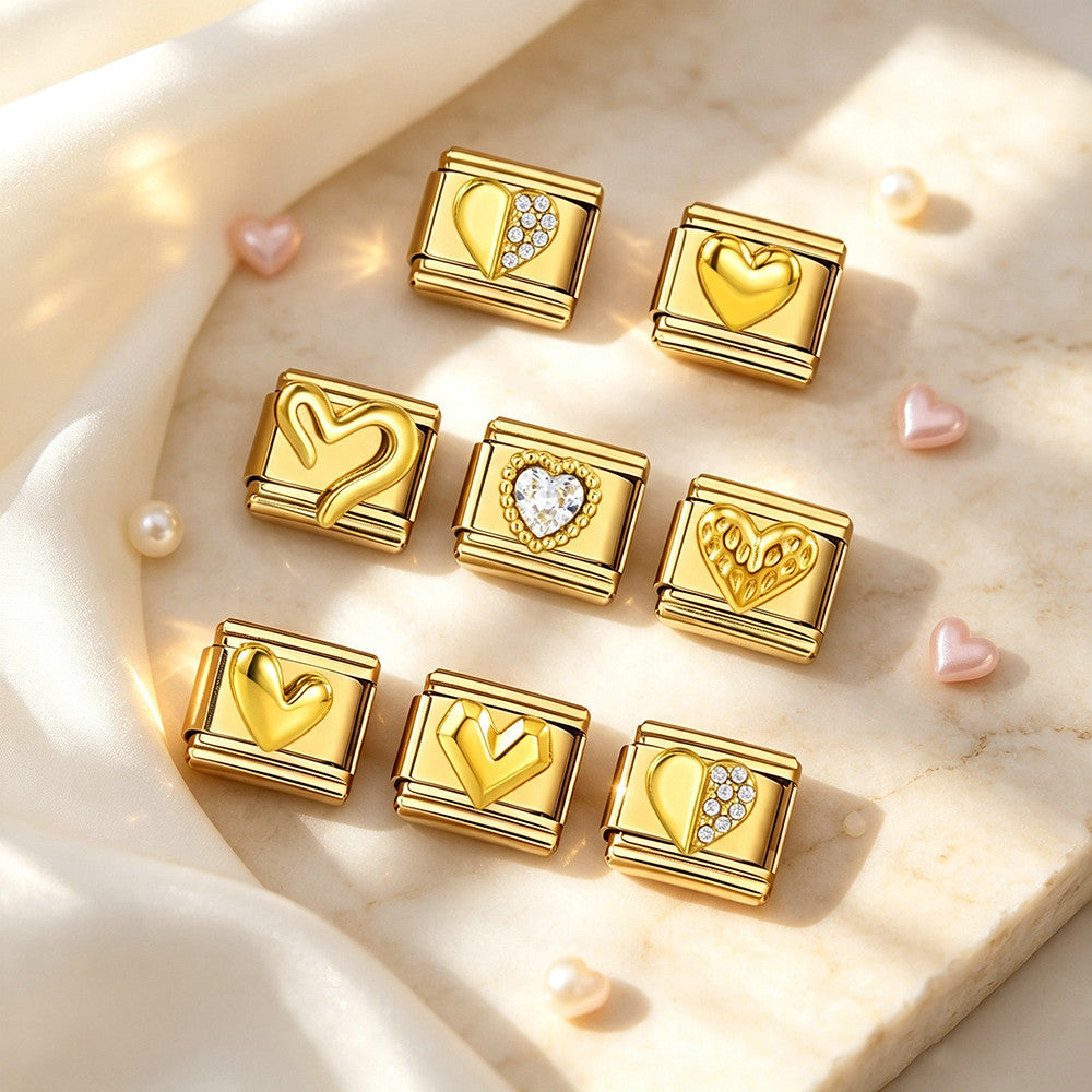 Wholesale Chic Gold Tone Stainless Steel Heart Rhinestone Modular Bracelet DIY Elastic Bangle Fashion Accessory For Resale Party