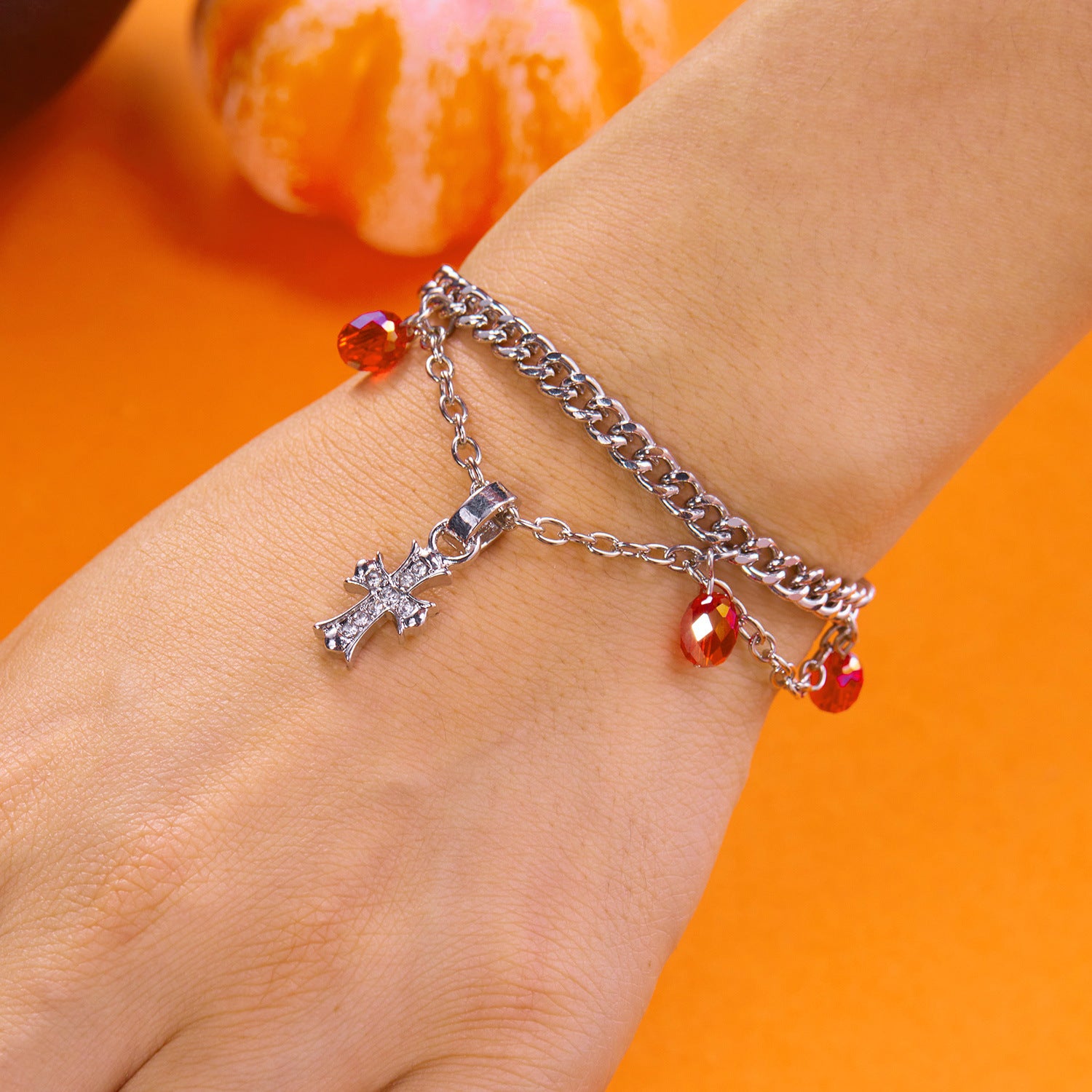 Wholesale Cross-shaped diamond tassel necklace