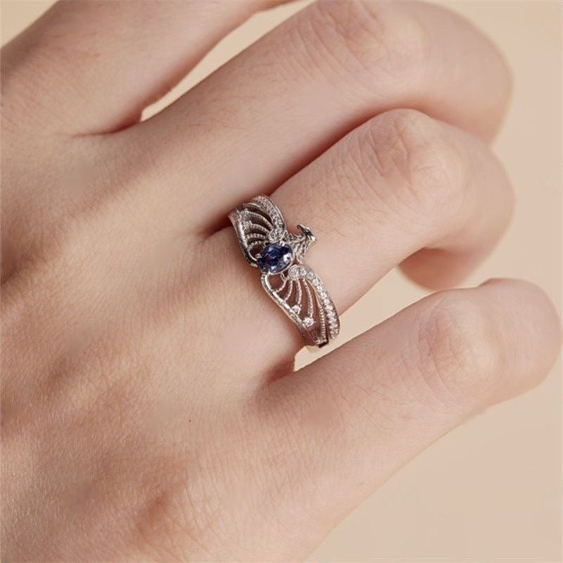 Wholesale cross-border  around Ravenclaw crown ring eagle wings inlaid opening ring