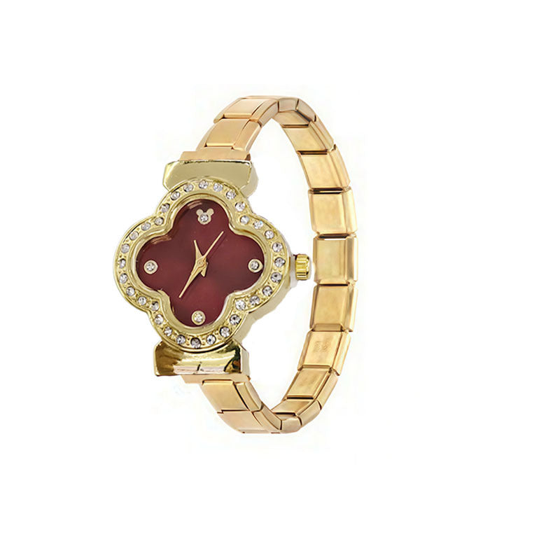 Wholesale Cross-Border Fashion Italian Modular Quartz Watch Stainless Steel Band Ins Versatile Trendy Watch Four-Leaf Clover Women' s Watch