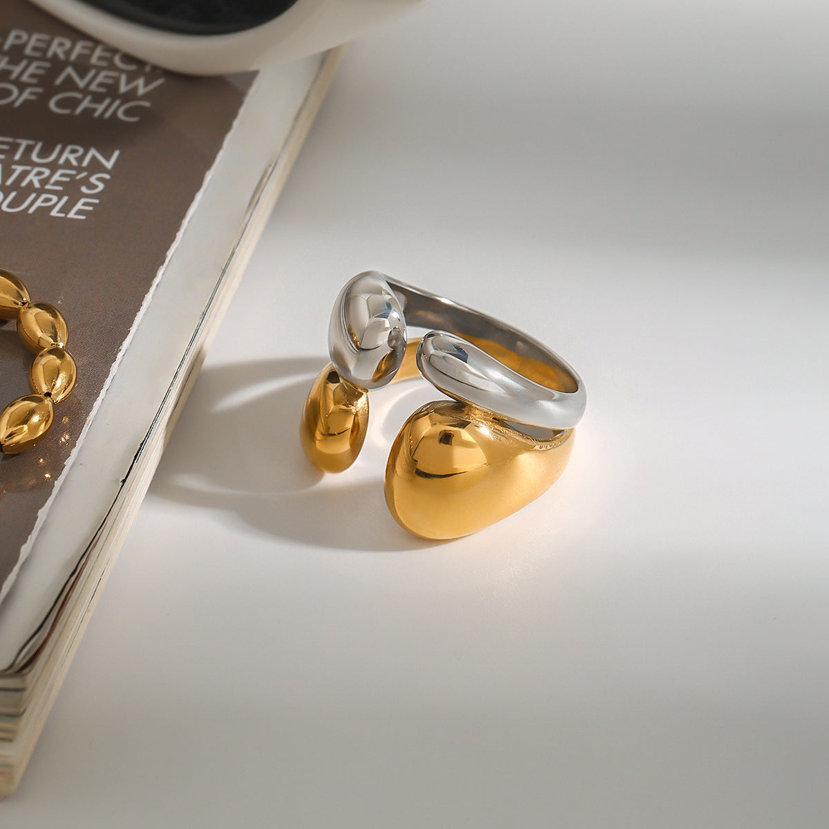 Wholesale  18k gold stainless steel ins wind line double smooth ring