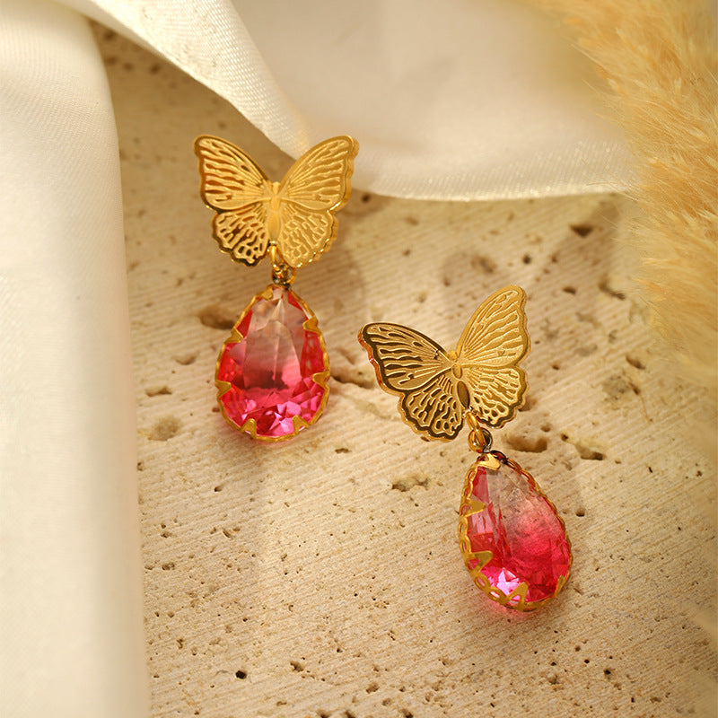 Wholesale Stainless Steel Three-Dimensional Butterfly Earrings