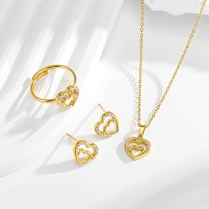 Wholesale love necklace earrings ring titanium steel set