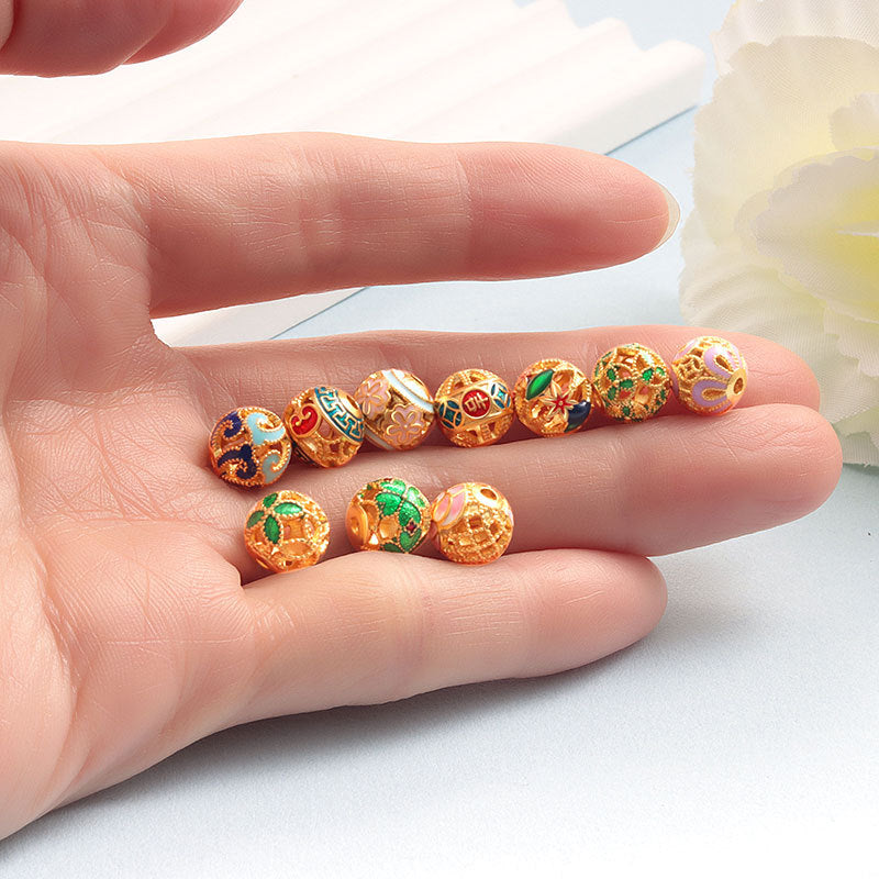 Wholesale S925 sterling silver ancient gold matte oil dripping blue enamel beads