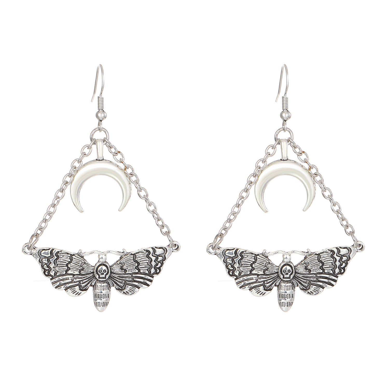 Wholesale Dark Goth Theme Chain Moth Crescent Earrings ACC-ES-MY028