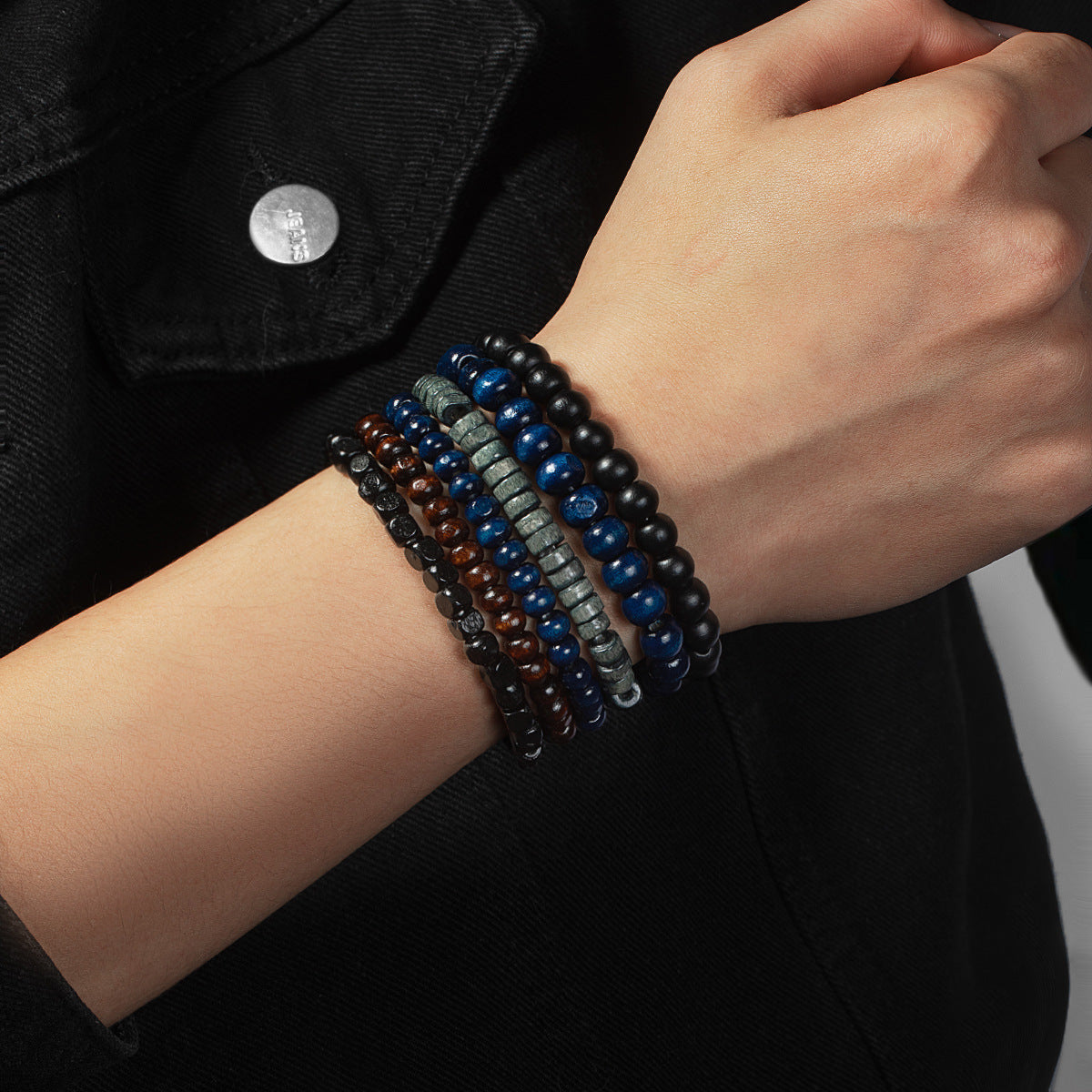 Wholesale  Retro Men's Hand-woven Wood Coconut Shell Resin Beaded Elastic Bracelet