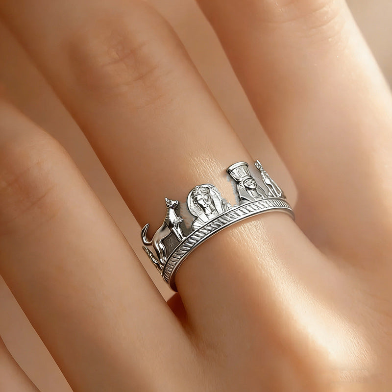 Wholesale New Egyptian mythical beast open ring gold retro pharaoh cat god