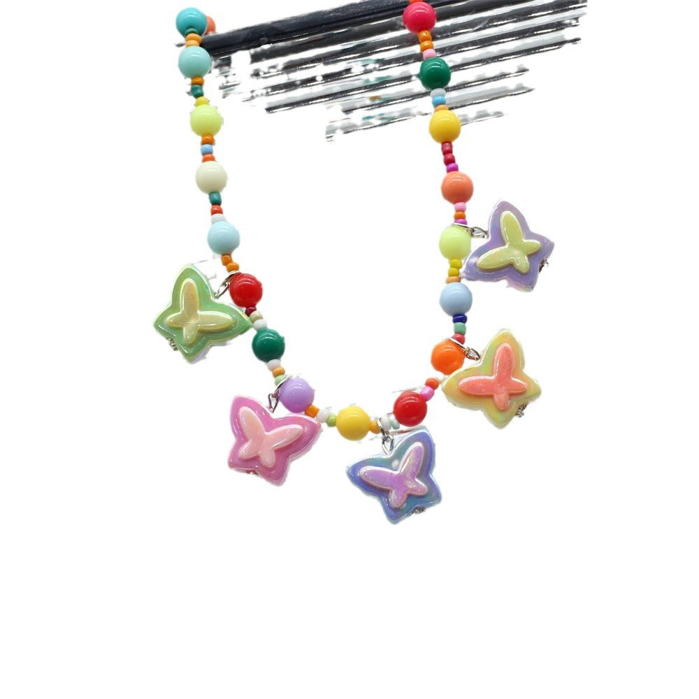 Wholesale Colorful Beaded Love Flower Five-pointed Star Butterfly Necklace