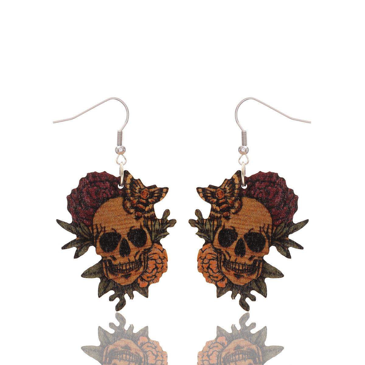 Wholesale Wood Flower Skull Pumpkin Earrings