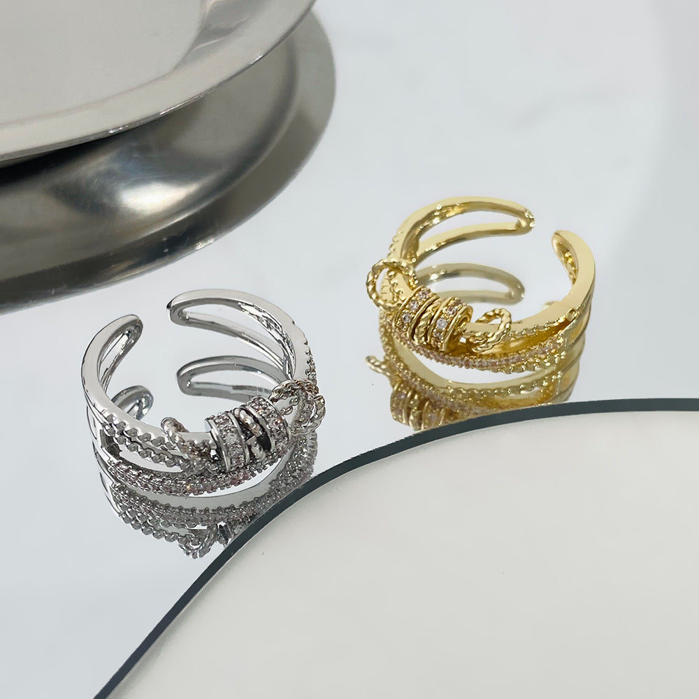 Wholesale zircon worry-free multi-layer  opening adjustable  ring