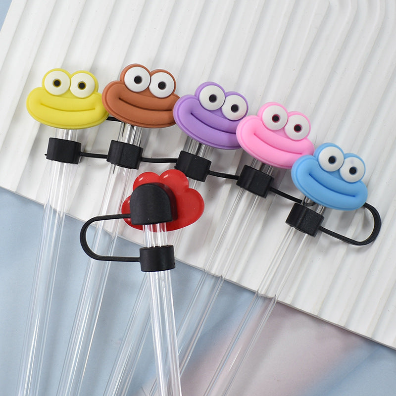 Wholesale Random 100pcs Cartoon 10mm PVC Soft Straw Tube Cap ACC-SCR-RYY093
