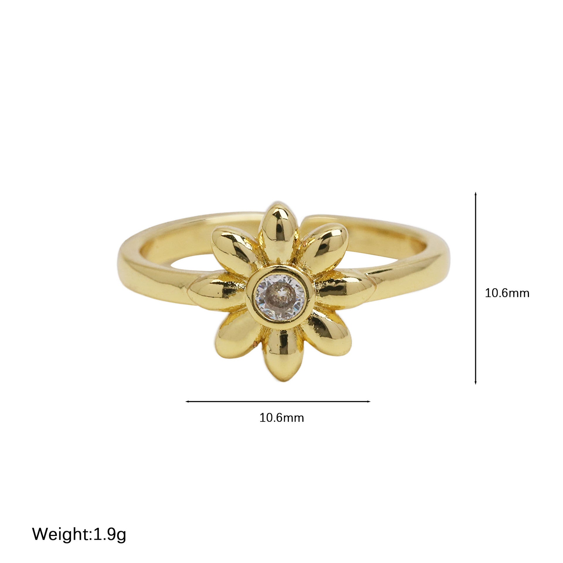 Wholesale  18k Golden Brass Glow Daisy Flower Fresh Style Fashion Opening Ring