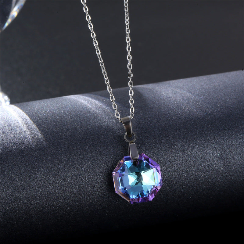Wholesale Octagon K9 Crystal Stainless Steel Necklace ACC-NE-MinM002