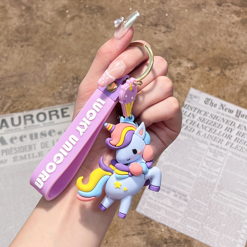 Wholesale Cute cartoon rainbow horse unicorn keychain