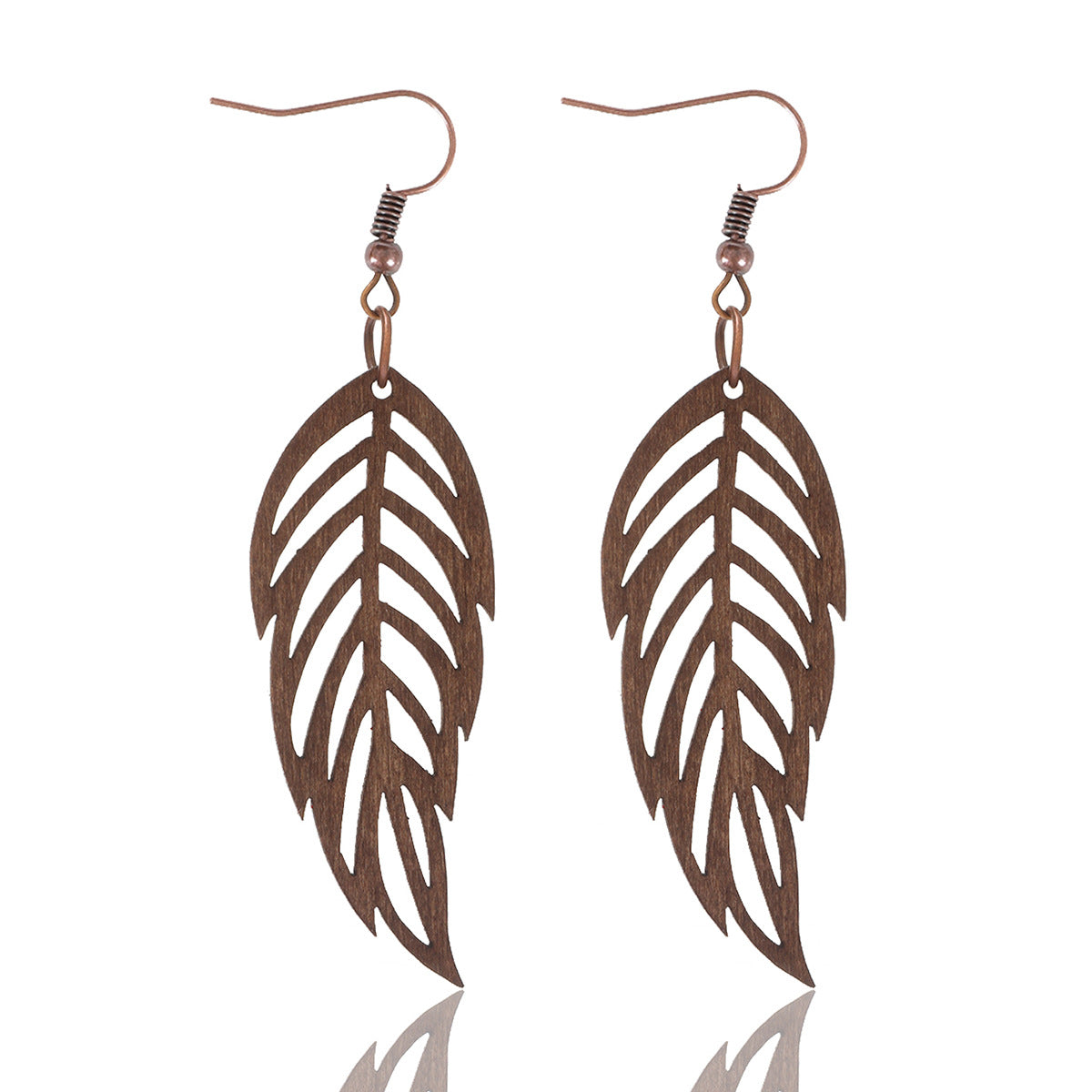 Wholesale  Retro Feather Leaf Shape Wooden Earrings