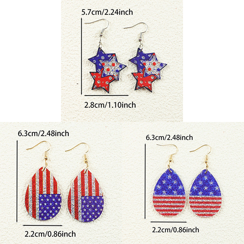 Wholesale  American Independence Day Five-Pointed Star Flag Element Leopard Print Women's Acrylic Earrings