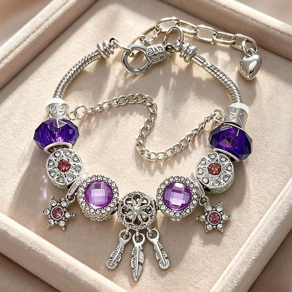 Wholesale Stainless Steel Sparkling Dreamcatcher Bead Bracelet Geometric Starry Design Women' s Fashion Accessory