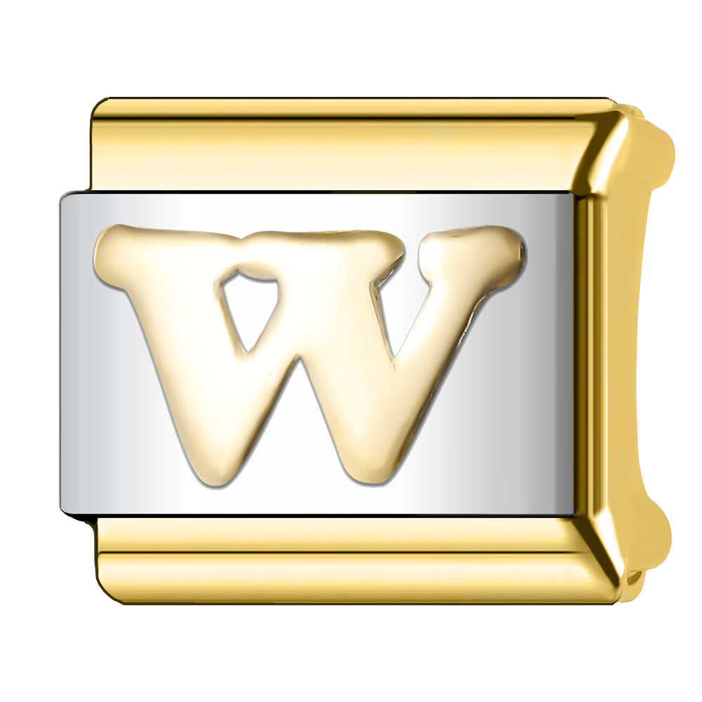 Wholesale  Italian Charm Bracelet 9mm DIY English Edge Gold Letter Series  Creative Stainless Steel Composable Bracelet