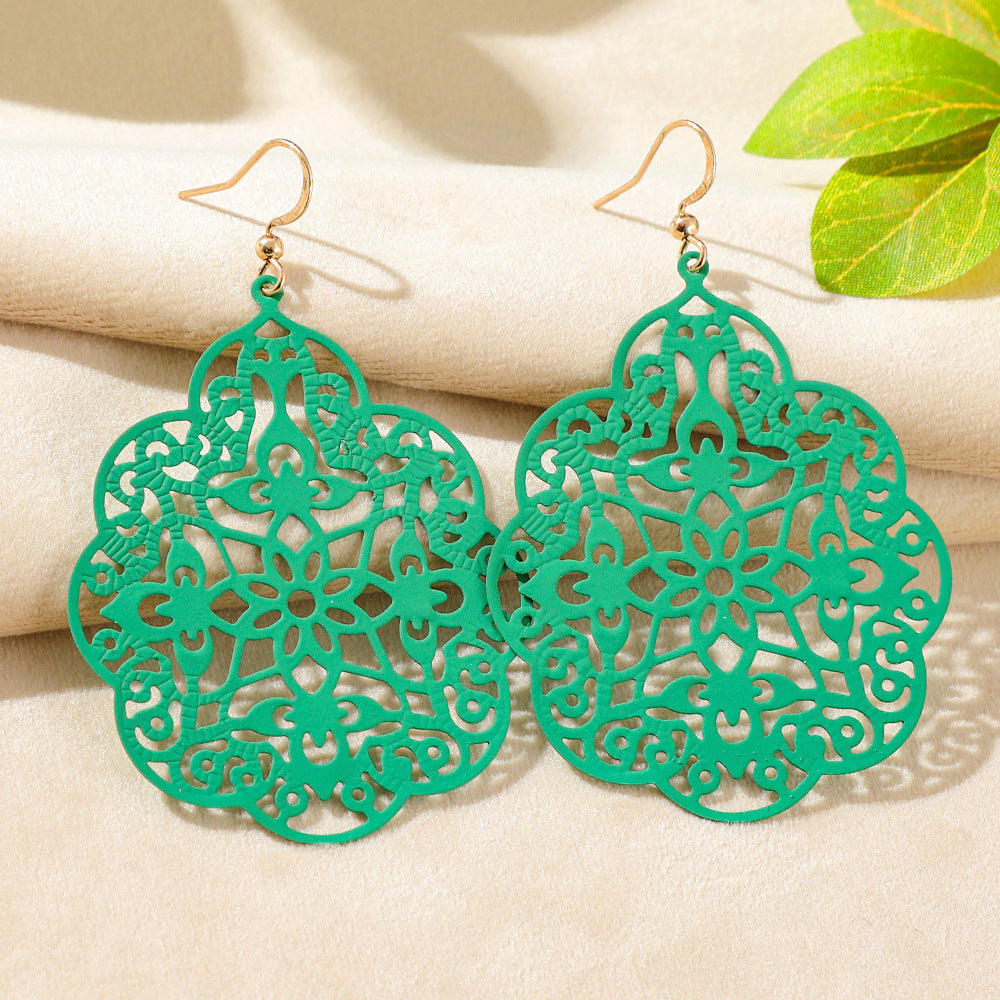 Wholesale Bohemian Style Iron Spray Paint Earrings,  Geometric Hollow Design,  Boutique Jewelry Accessory
