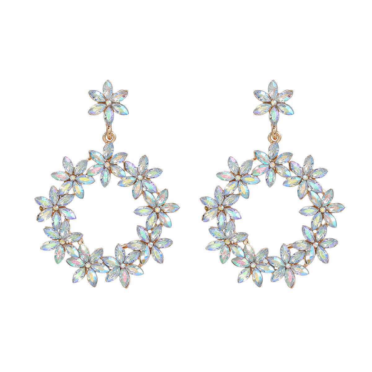 Wholesale Colored Diamond Earrings Full Diamond Flower Alloy Earrings ACC-ES-JL006
